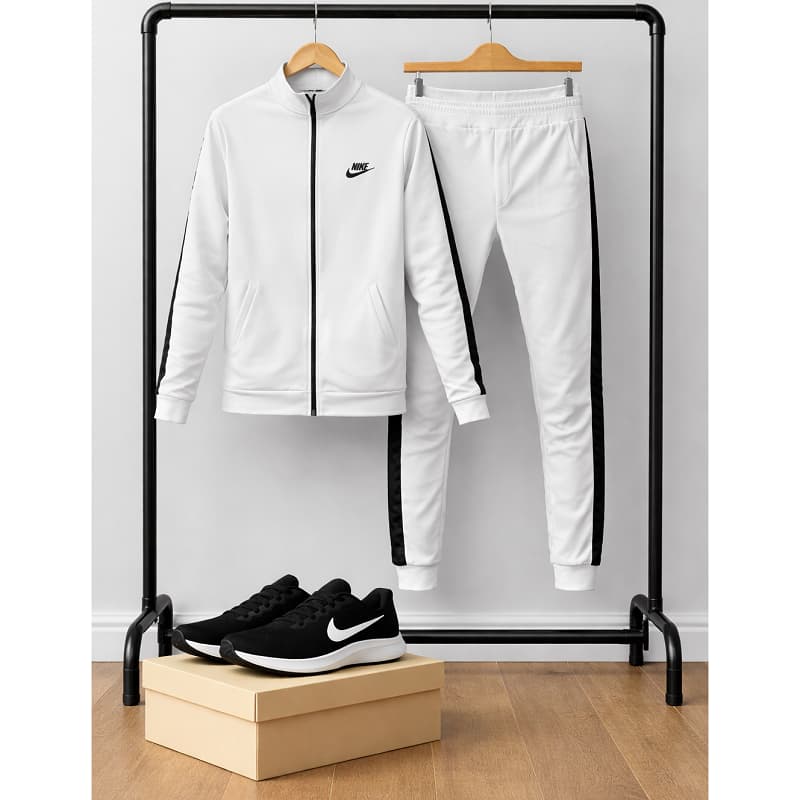 پکیج ست سوییشرت شلوار مردانه نایک مدل Madio  کفش ورزشی مردانه Nike مدل Tigo زیره سفید
